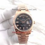 Copy Rolex Day Date 2 41MM Rose Gold Black Diamond Dial Oyster Perpetual Watch
